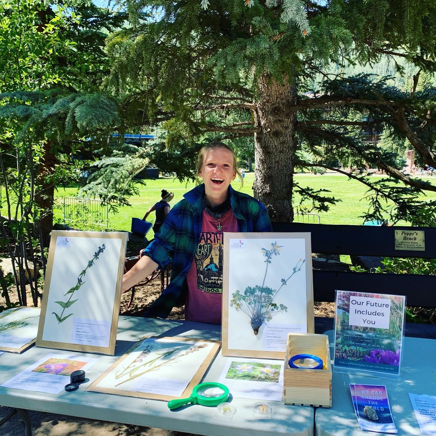 Tenaya, 2020 Education Intern, at the Conservation Table in the Betty Ford Alpine Gardens