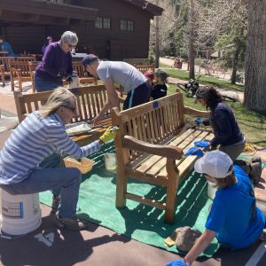 Volunteers Staining Benches in the Betty Ford Alpine Gardens