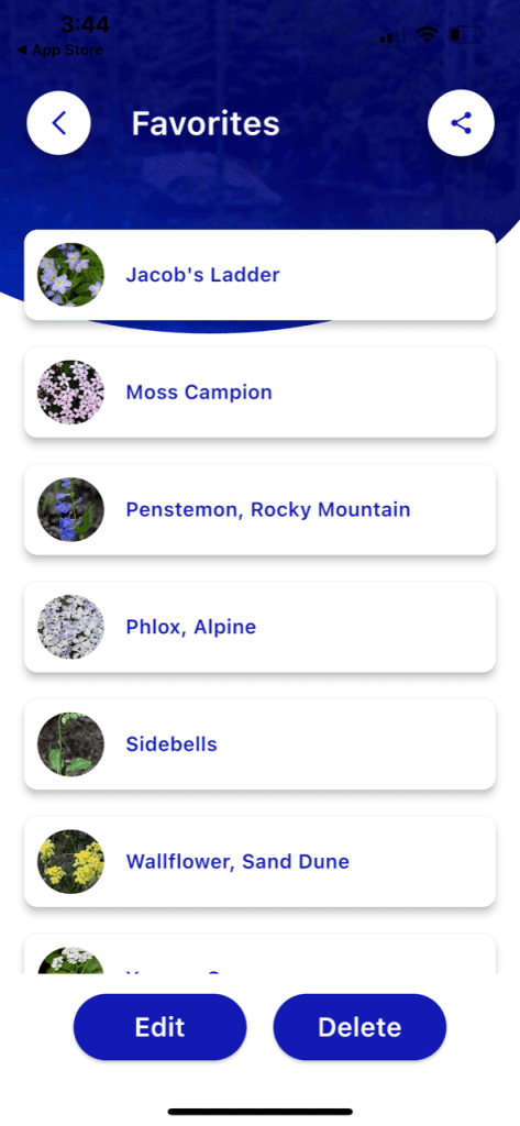 Betty Ford Alpine Gardens: Alpine Wildflowers Finder App Screen