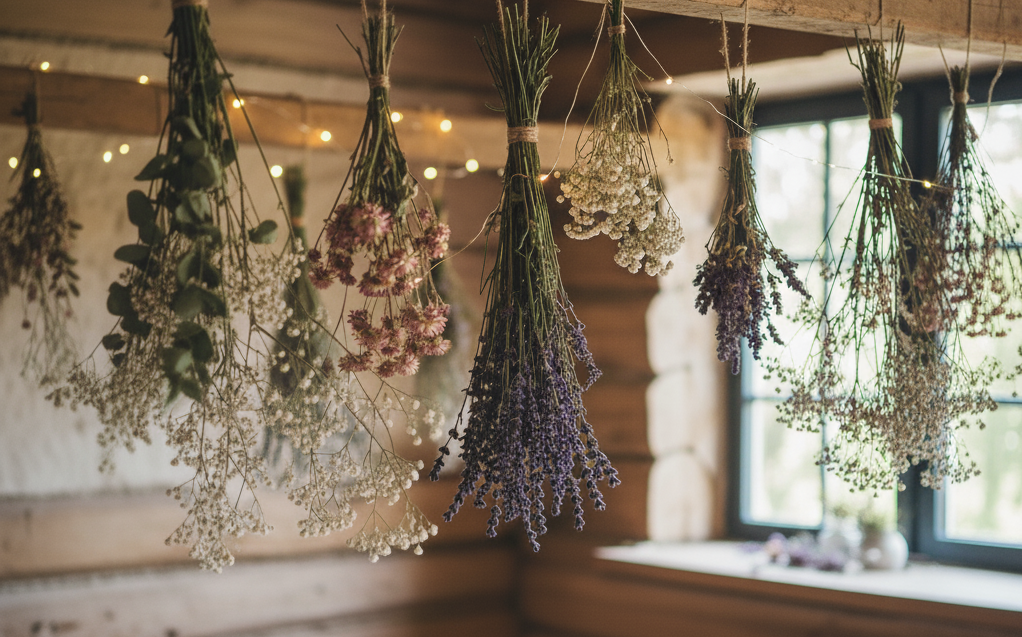 Hanging dried flowers