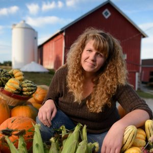 Tietz Farms, Watertown, Wisconsin Farmer Tammy Tietz with some of their produce from Tietz Farms near Watertown, Wisconsin.